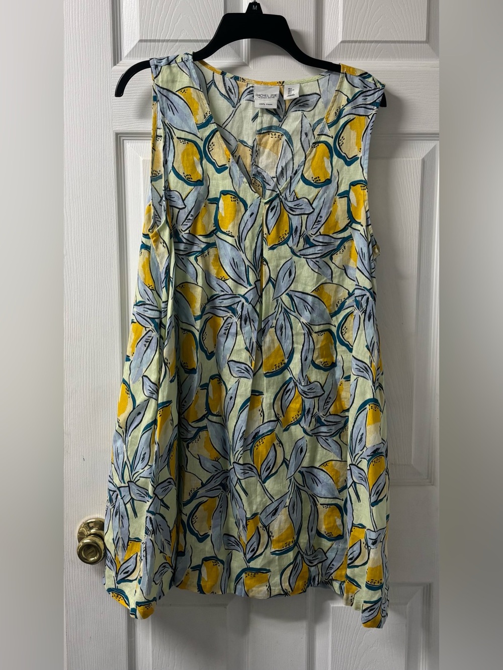 Rachel Zoe 100% Linen Sleeveless Lemon Print Shift Dress -Women’s Size Large